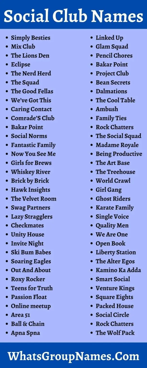 401 Social Club Names Also Social Group Name Ideas