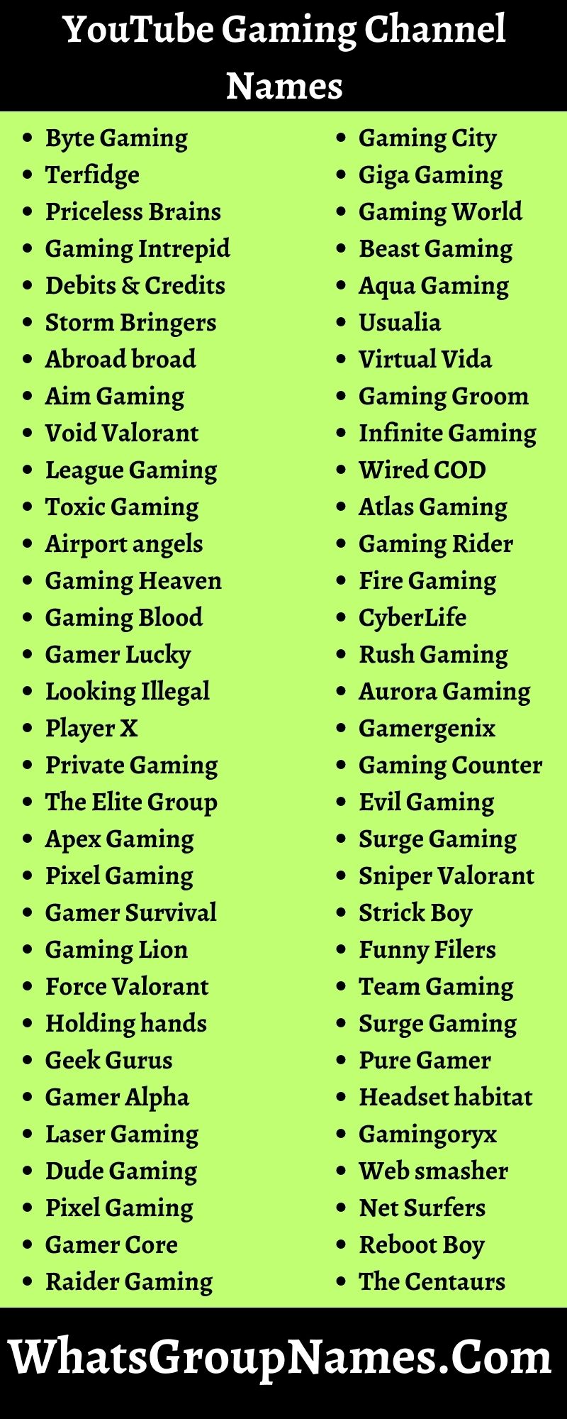 gaming channel names ideas, Best 50  channel name list