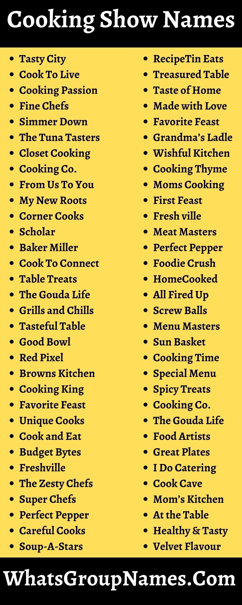 240 Cooking Show Names Creative Cooking Channel Names