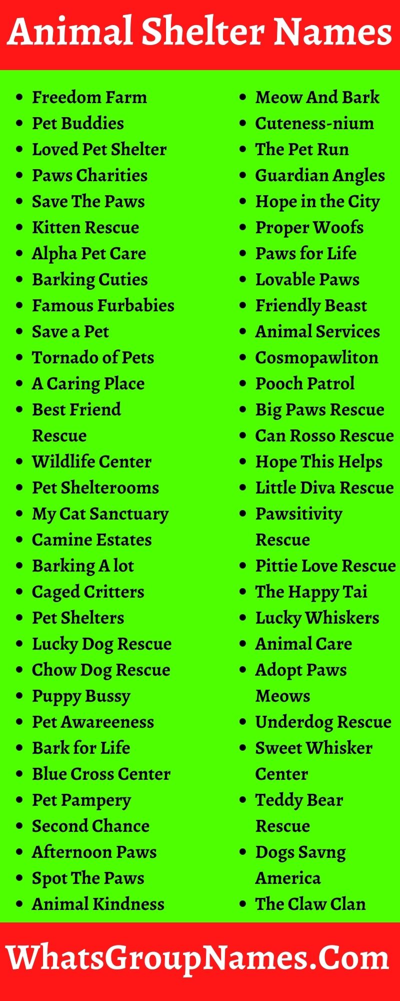 501 Animal Shelter Names Animal Rescue Name Ideas