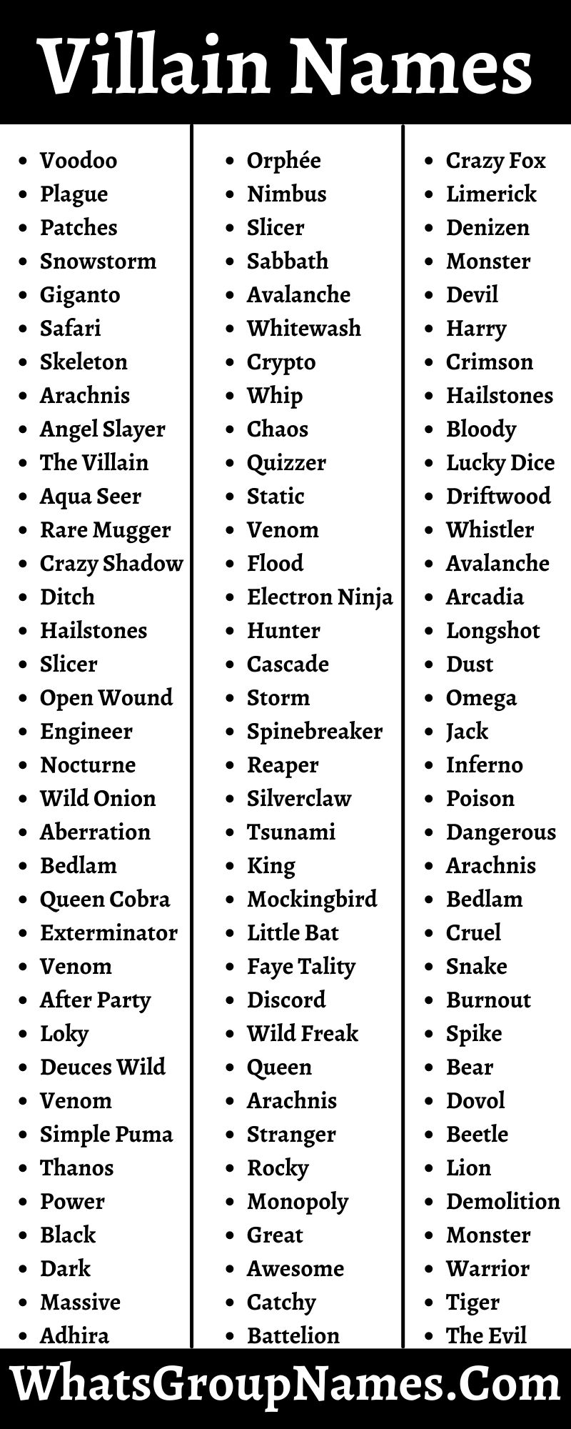 201 Villain Names And Evil Bad Guy Names Also